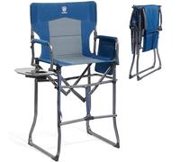 Ever Advanced Chaise de Camping Pliante, Hauteur d'assise 78CM, Chaise de Directeur Pliable, Tabouret de Bar Pliable avec Table latérale pour maquilleur, événement Sportif, supporte 160KG Bleu
