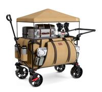 EVER ADVANCED Chariot de Plage Pliable XXL de 225 L à 150 kg avec Frein et Toit - Chariot de Plage avec Roues de 20x9 cm - pour Camping, Plage, Courses, Marron