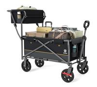 EVER ADVANCED Chariot de Transport Pliable Pousser&Tirer avec Frein, Panier à provisions, Porte-gobelets, Poche latérale, Chariot de Plage jusqu'à 100kg pour Camping, Plage, Courses