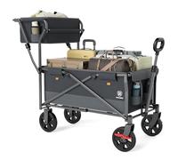 EVER ADVANCED Chariot de Transport Pliable Pousser&Tirer avec Frein, Panier à provisions, Porte-gobelets, Poche latérale, Chariot de Plage jusqu'à 100kg pour Camping, Plage, Courses