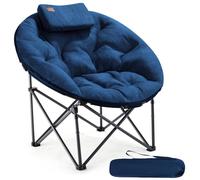 EVER ADVANCED Luxus Moonchair Chaise de camping XXL pliable ronde Charge maximale 150 kg Chaise pliante épaisse avec coussin Extra large pour l'extérieur, camping, jardin, balcon, intérieur Bleu