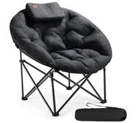 EVER ADVANCED Moonchair Chaise de camping pliable de luxe XXL 150 kg, ronde, rembourrée épaisse, fauteuil pliable surdimensionné, dossier haut avec coussin, extra large, pour l'extérieur, le jardin