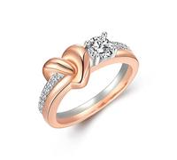 EVER FAITH Bague d'amour de Promesse de Cœur Zircone Cubique Ton d'or Rose Taille 59 Cadeau Spécial Bijoux Femme Mariage Fête des Mères d'anniversaire Noël Saint Valentin