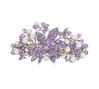 EVER FAITH Barrette à cheveux en cristal autrichien pour mariée, hibiscus, feuille de crème, perle simulée, accessoires pour cheveux, cheveux violets et argentés