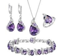 EVER FAITH Bijoux Parure 4PCS Goutte d'eau Cubique Zircone Glamour Collier Boucles d'oreilles Bracelet Anneau Ouvert pour Dames de Mariage Fête Clair Ton d'argent