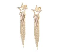 EVER FAITH Boucles d'oreilles à clip en forme d'étoile avec pompons en cristal - Longue cascade - Perles à franges - Pour femme - Pour mariage et fête - Transparent - Ton argenté, Länge: 9.8 cm