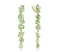 EVER FAITH Boucles d'oreilles à clips en cristal strass lustre clip-on pour femmes mariée, Art Déco Marquise goutte d'eau mariée longues pendantes boucles d'oreilles pour bal de promotion Vert Ton