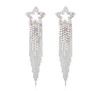 EVER FAITH Boucles d'oreilles à pampilles strass étoile cristal scintillant franges gouttes pendantes lustre boucles d'oreilles clair ton argent, Cristal