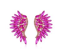 EVER FAITH Boucles d'Oreilles Ailes d'Ange en Cristal Strass Marquise Pointu pour Femme Fille Fuchsia Ton d'Or