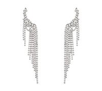 EVER FAITH Boucles d'oreilles Ailes d'ange Grimpeur d'oreille avec de Longs Clous de Gland Étincelant Strass Cristal Ton d'Argent