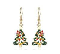 EVER FAITH Boucles d'oreilles arbre de Noël vert strass cristal mignon arbre à souhaits boucles d'oreilles pendantes pour femmes bijoux de Noël cadeau, Cristal émail