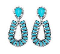 EVER FAITH Boucles d'oreilles bleu turquoise pour l'été Boho Statement Vintage Cowgirl Country Concho Floral Boucles d'oreilles ovales Bijoux occidentaux pour femme