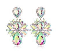 EVER FAITH Boucles d'oreilles Clip-on Clips d'oreilles Mariage en Cristal Strass Style Vintage Goutte d'eau pour Dames Femme Mariée Fête Clair Ton d'argent