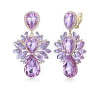 EVER FAITH Boucles d'oreilles Clip-on Clips d'oreilles Mariage en Cristal Strass Style Vintage Goutte d'eau pour Dames Femme Mariée Fête Clair Ton d'argent