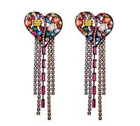 EVER FAITH Boucles d'oreilles Coeur Amour Glands Lustre Longues Cristal Strass pour Femmes Filles Multicolor