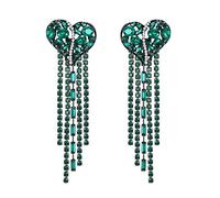EVER FAITH Boucles d'oreilles Coeur Amour Glands Lustre Longues Cristal Strass pour Femmes Filles Vert A