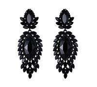 EVER FAITH Boucles D'oreilles Cristal Autrichien Mariée Costume Bijoux Marquise Goutte Art Déco Lustre Noir