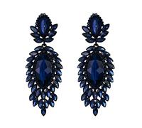 EVER FAITH Boucles D'oreilles Cristal Autrichien Mariée Costume Bijoux Marquise Goutte Art Déco Lustre Bleu Ton Noir