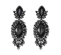EVER FAITH Boucles D'oreilles Cristal Autrichien Mariée Costume Bijoux Marquise Goutte Art Déco Lustre Gris Ton Noir