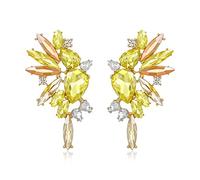 EVER FAITH Boucles d'oreilles en Cristal Art Deco Marquise Drop Cluster Mariée Bling Pendantes pour Dames Jaune Ton d'or