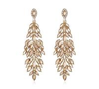 EVER FAITH Boucles d'oreilles en Cristal pour Mariage Etincelant Marquis en Forme de Goutte d'eau de Strass Marron Ton d'or