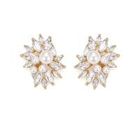 EVER FAITH Boucles d'oreilles en forme de marquise avec perles d'imitation zircone pour femme, mariée, bal de fin d'année, mariage, Zircone cubique zircone Perle simulée, Zircone cubique