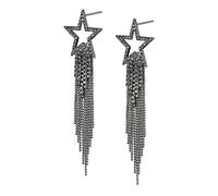 EVER FAITH Boucles d'oreilles en forme d'étoile à pompons pour femme et fille - Strass Cristal Longues perles en cascade Lustre pour mariage Gris et noir,
