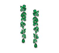 EVER FAITH Boucles d'oreilles Longues pour Femme en Zircone Cubique Fête de Mariée Plaqué Cristal Pétale Lustre Vert Ton d'argent