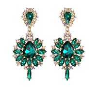 EVER FAITH Boucles d'oreilles Marquise Autrichienne Cristal Prom Fleur Goutte d'eau Déclaration Lustre Grands Clous pour Dames Eblouissantes Vert Ton d'or