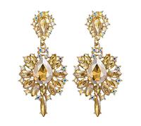 EVER FAITH Boucles d'oreilles Marquise Autrichienne Cristal Prom Fleur Goutte d'eau Déclaration Lustre Grands Clous pour Dames Eblouissantes Brun Ton d'or