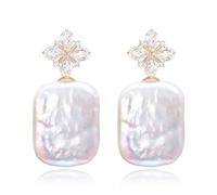 EVER FAITH Boucles d'oreilles pendantes en perles baroques plaquées or 14 carats avec zircone cubique irrégulières naturelles et perles d'eau douce pour femme