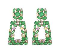 EVER FAITH Boucles d'oreilles Percées Femme d'Oreilles Pendantes Grand Rectangle Goutte Géométrique Gemme Strass Fantaisie Piercing Vert Ton d'or