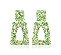 EVER FAITH Boucles d'oreilles Percées Femme d'Oreilles Pendantes Grand Rectangle Goutte Géométrique Gemme Strass Fantaisie Piercing Vert Clair Ton d'or