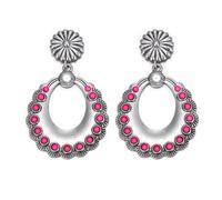 EVER FAITH Boucles d'oreilles turquoise rose - Été Boho Vintage - Cowgirl Country Concho - Boucles d'oreilles avec boucles d'oreilles ovales - Bijoux occidentaux pour femme - Ton argenté antique