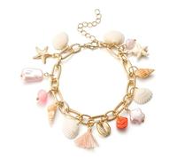 EVER FAITH Bracelet avec pendentif en forme de coquillage et étoile de mer, perles de coquillage de style bohème et bohème, bracelet accrocheur, bijoux de plage pour femme, motifs marins