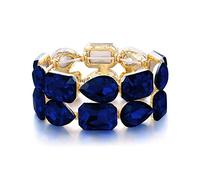 EVER FAITH Bracelet Élastique Femme Accessoire Mariage Forme Carré et Goutte d'Eau Cristal Strass Cadeau Idéal Ton d'Or Bleu