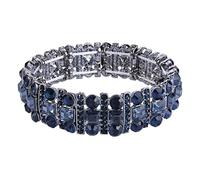 EVER FAITH Bracelet Élastique Femme Art Deco Fastueux Cristal Rond et Carré Strass Cadeau Ton Noir Bleu
