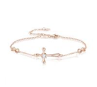 EVER FAITH Bracelet Réglable avec Croix en Argent 925 et Zircone Cubique Cadeau Délicat Religieux pour Femme et Fille Clair Ton Rosé Or