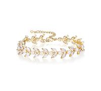 EVER FAITH Bracelets de Tennis Feuille en Zircon Cubique pour Mariée Simulée Perle Bracelet Clair Ton d'or Cadeau Spécial Bijoux Femme Mariage Fête des Mères d'anniversaire Noël Saint Valentin