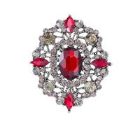 EVER FAITH Broche Diamanté Vintage Femme Ovale Cristal Strass Accessoire Décoration de Vêtement Ton d'argent Rouge