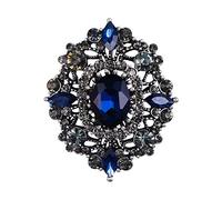 EVER FAITH Broche Diamanté Vintage Femme Ovale Cristal Strass Accessoire Décoration de Vêtement Ton d'argent Bleu