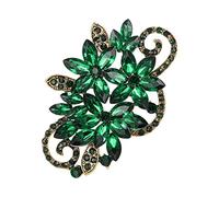 EVER FAITH Broche Elégante Strass Cristal Vintage Inspiré de Fleur Cluster Marquise Broche pour Vêtements Vert Ton Antique Or