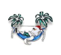 EVER FAITH Broche Père Noël avec cristal mignon vert hawaïen Palm Tree Xmas Santa Pin's pour vêtements bijoux cadeaux accessoires, émail Cristal