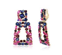 EVER FAITH Clip Boucle d'Oreille Femme Boucles d'Oreilles Pendantes Grand Rectangle Goutte Géométrique Gemme Strass Fantaisie Non Piercing Multicolor Ton d'or-A