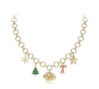 EVER FAITH Collier charme de Noël pour femme, plaqué or 14 carats flocon de neige arbre de Noël Jingle Bell Sucre d'orge Bonhomme en pain d'épice Xmas Holiday Charms Colliers Bijoux Cadeaux