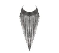 EVER FAITH Collier Femme Ras du Cou Choker Plastron Frange de Cristal Strass Accessoire pour Vêtement Costume Soirée Noir Argent