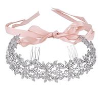 Ever Faith® cristal autrichien clair Fleur en forme de cœur Style Boho, bandeaux transparent pour cheveux de mariée, ton argenté N05937-1