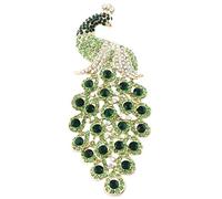 EVER FAITH Cristal Autrichien Élégant Animal Paon Plume Pendentif Broche Vert Ton d'or