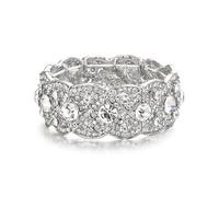 EVER FAITH® Cristal Autrichien Mariage Elastique Bracelet Manchette Transparent - Ton d'argent N02751-1