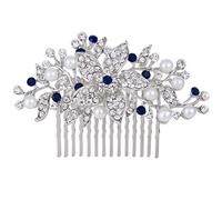 EVER FAITH® Cristal Autrichien Mariage Fleur Perle Artificielle Peigne Ton d'Argent- Bleu N00419-2